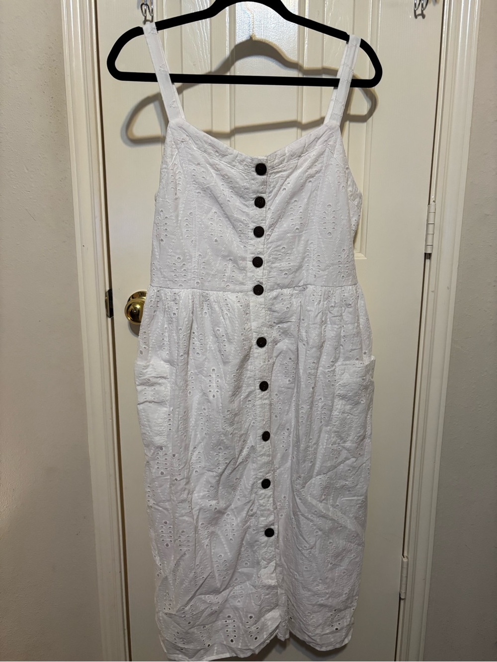 White Eyelet Button-Front Midi Dress